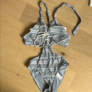 Abercrombie and Fitch Striped Monokini Swimsuit Tie up